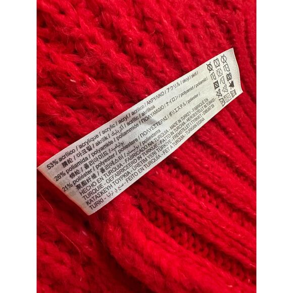 Zara Red Chunky Knit Oversized Cardigan Open Sweater size Large - Picture 7 of 7